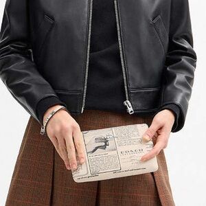 Coach Outlet Large Corner Zip Wristlet with Newspaper Print